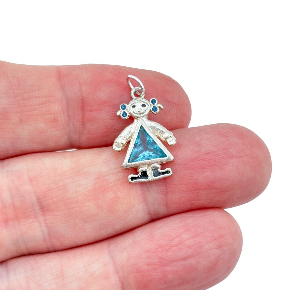 Vintage Sterling Silver 925 blue Cubic Zirconia Girl Charm